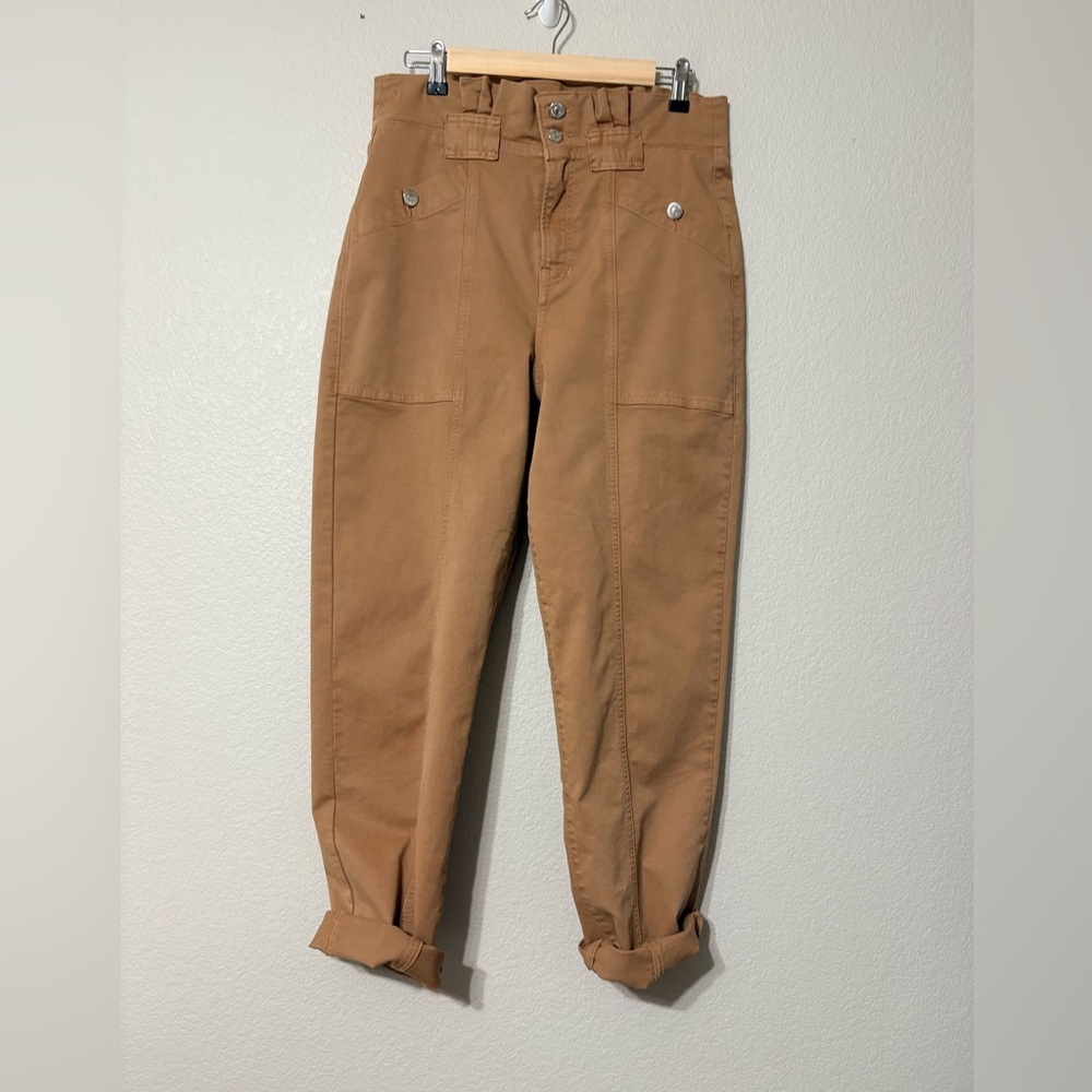 Veronica Beard Camel Color Straight Leg Jeans w Pleats Detail at Waist High Rise - Picture 9 of 16